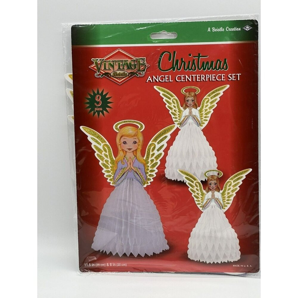 Vintage Beistle Christmas Angel Centerpiece‎ 3 Pieces Fully Round Reproduction